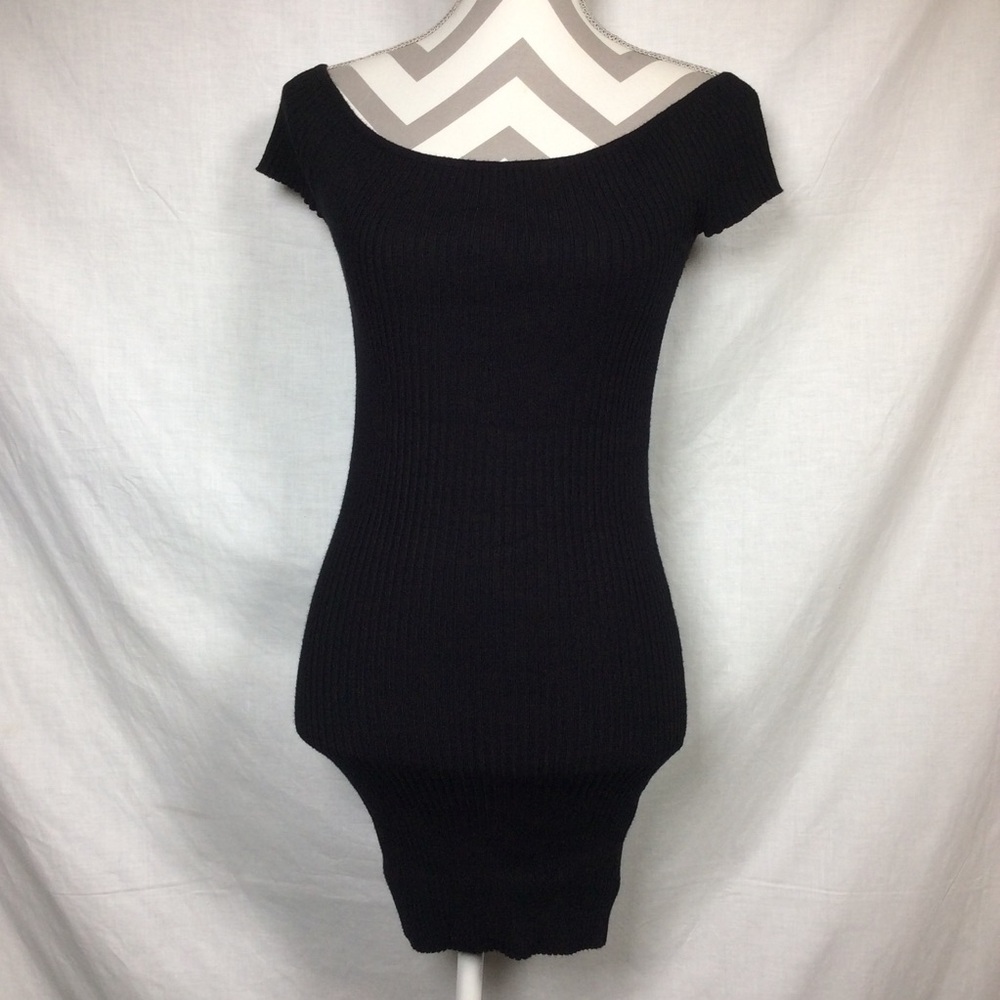 Forever21 Black Ribbed Sweater Mini Dress, Sz M